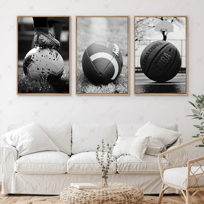 Basketball Football Baseball Goft Poster Black White Sport Photography Canvas Painting Prints Wall Art Pictures Club Rome Decor