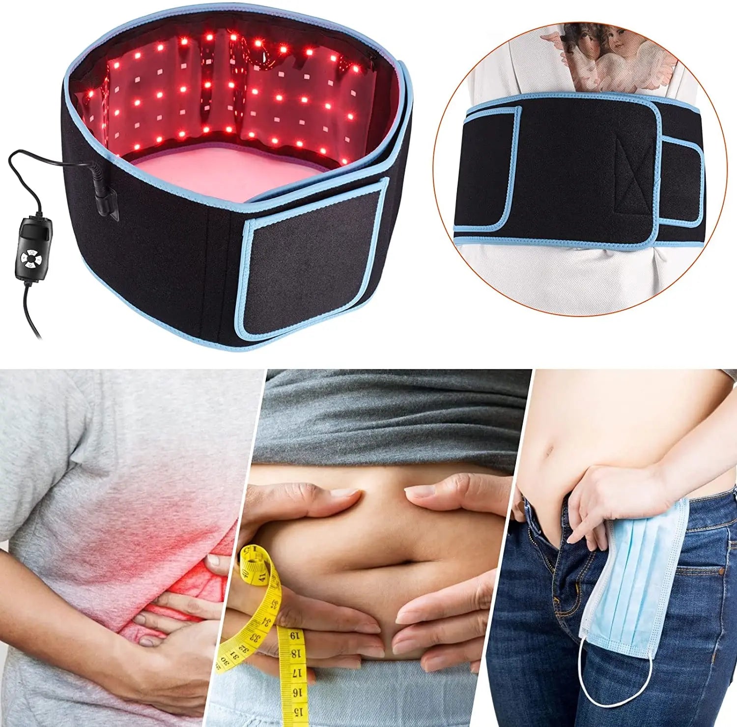 Red & Infrared LED Light Belt Back Pain Relief Belt Weight Loss Slimming Machine Waist Shoulder Heat Pad Massageroulde