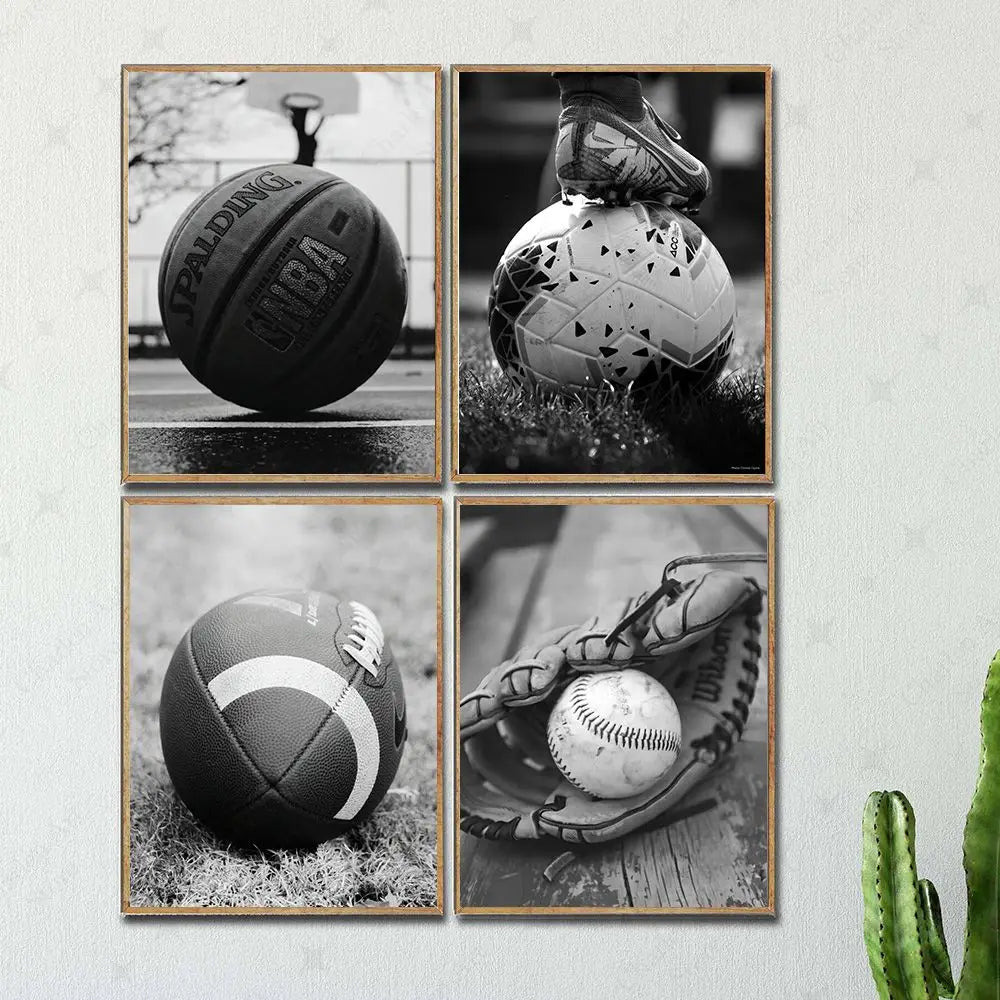 Basketball Football Baseball Goft Poster Black White Sport Photography Canvas Painting Prints Wall Art Pictures Club Rome Decor