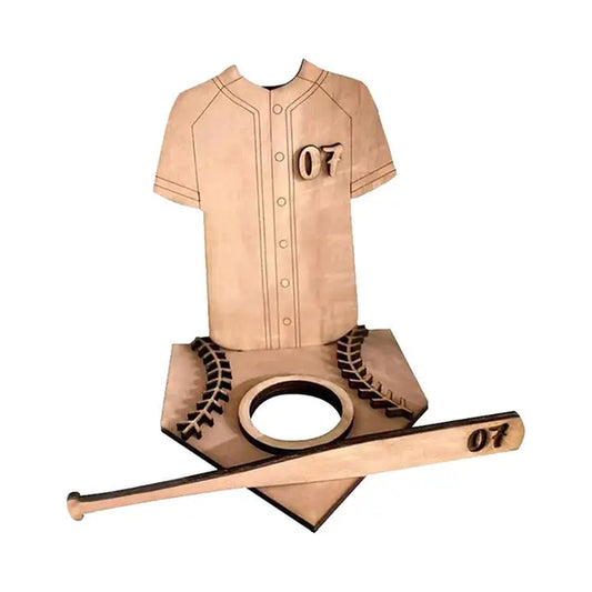 New Simple Unique Wooden Baseball Logo Display Holder Indoor Short Sleeved Desktop Storage Rack Wooden Baseball Stand Display