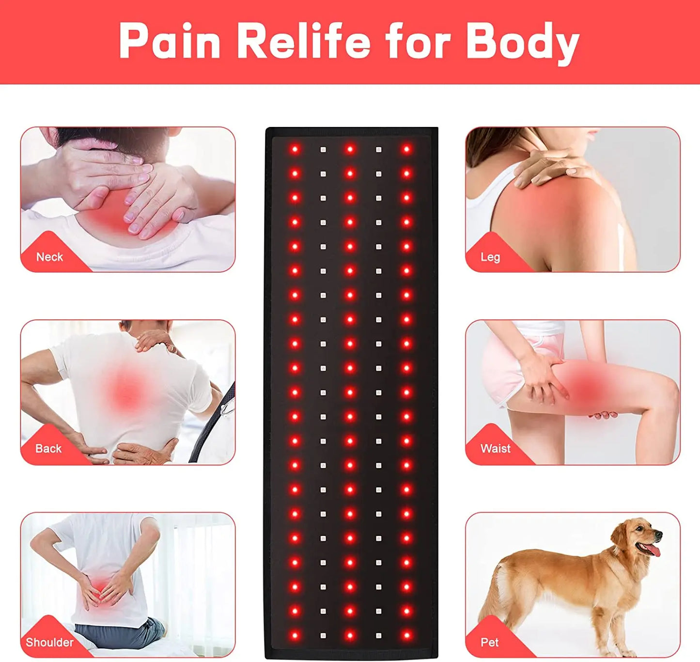 Red & Infrared LED Light Belt Back Pain Relief Belt Weight Loss Slimming Machine Waist Shoulder Heat Pad Massageroulde