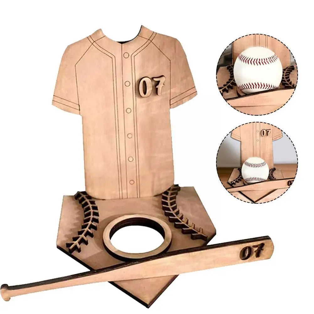 New Simple Unique Wooden Baseball Logo Display Holder Indoor Short Sleeved Desktop Storage Rack Wooden Baseball Stand Display