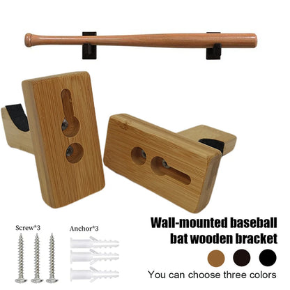 2Pcs Wooden Baseball Bat Display Holder Rack Portable Wall Mount Stand Softball Bat Hockey Stick Rack Bracket