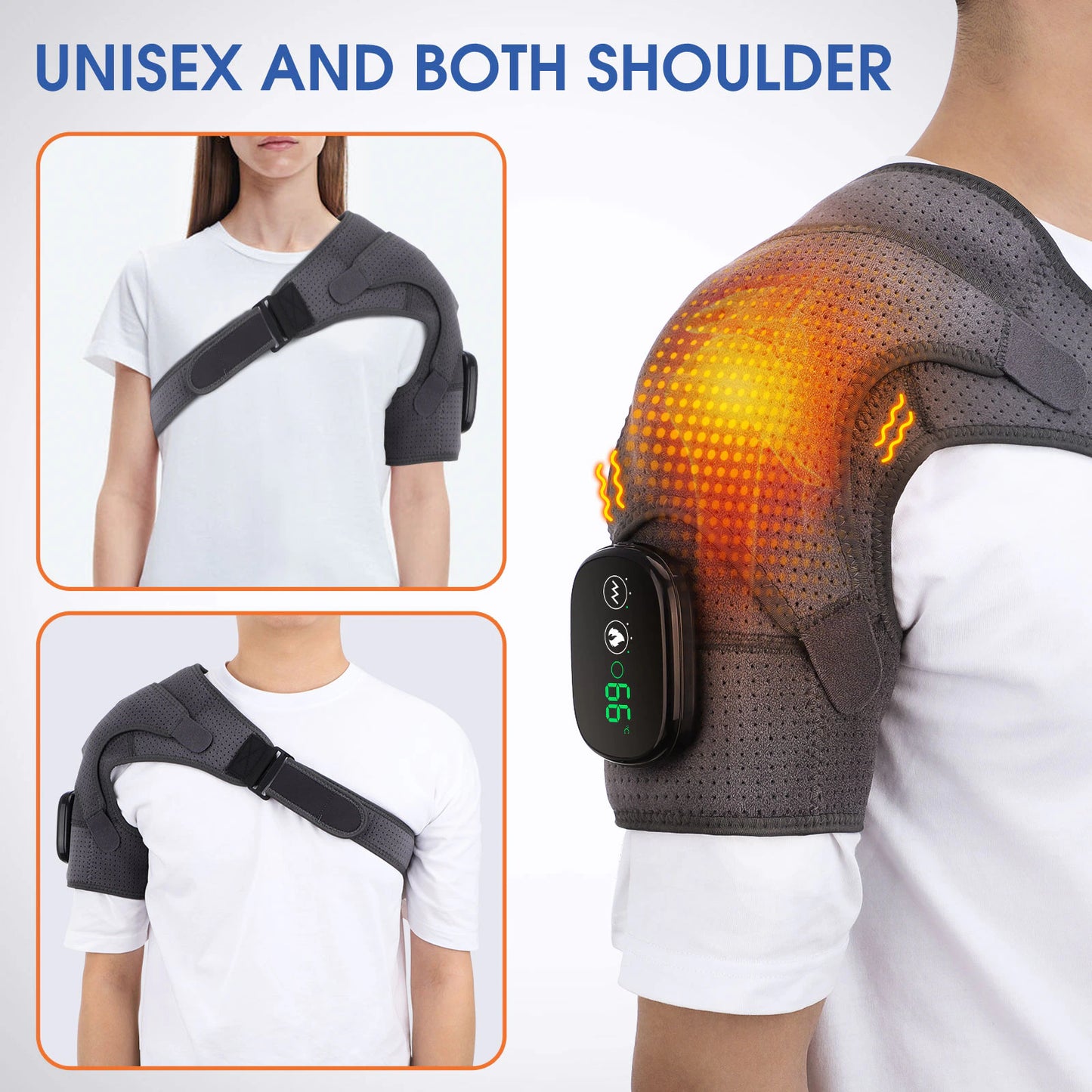 Electric Heating Shoulder Massager Brace Joint Vibration Arthritis Pain Relief LED Smart Controller Adjustable Support Belt