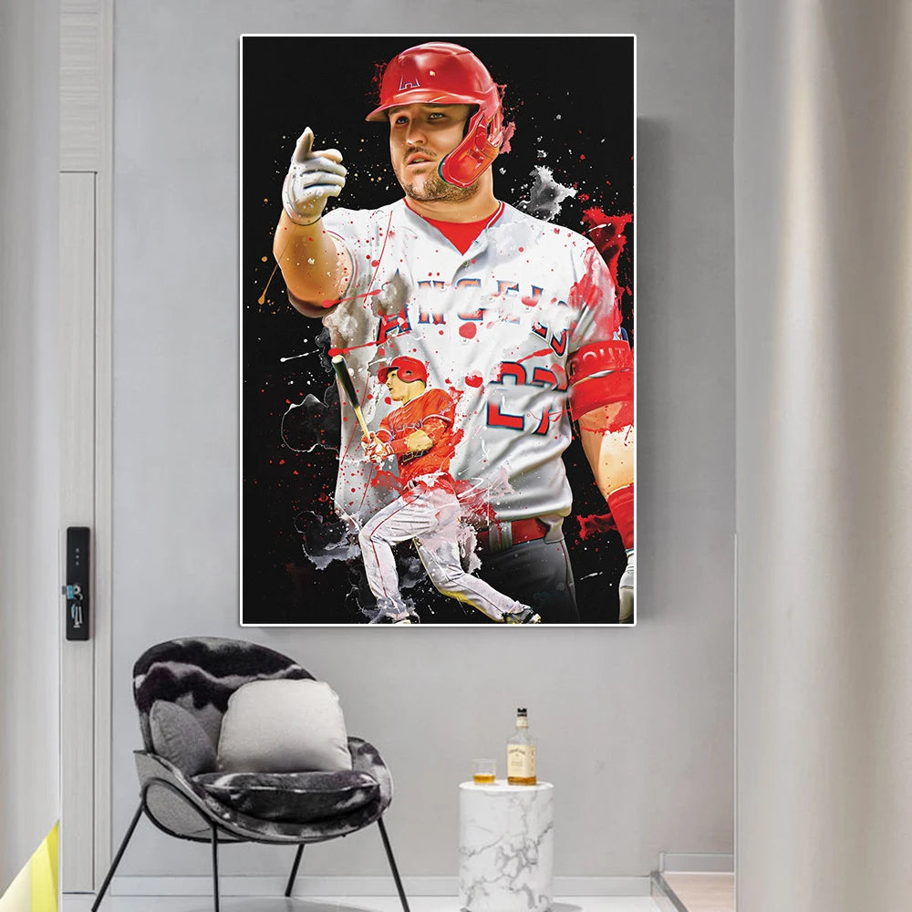 Famous Baseball Star Trout Graffiti Canvas Painting Sports Player Mookie Portrait Poster and Print Wall Art Room Decor Fans Gift