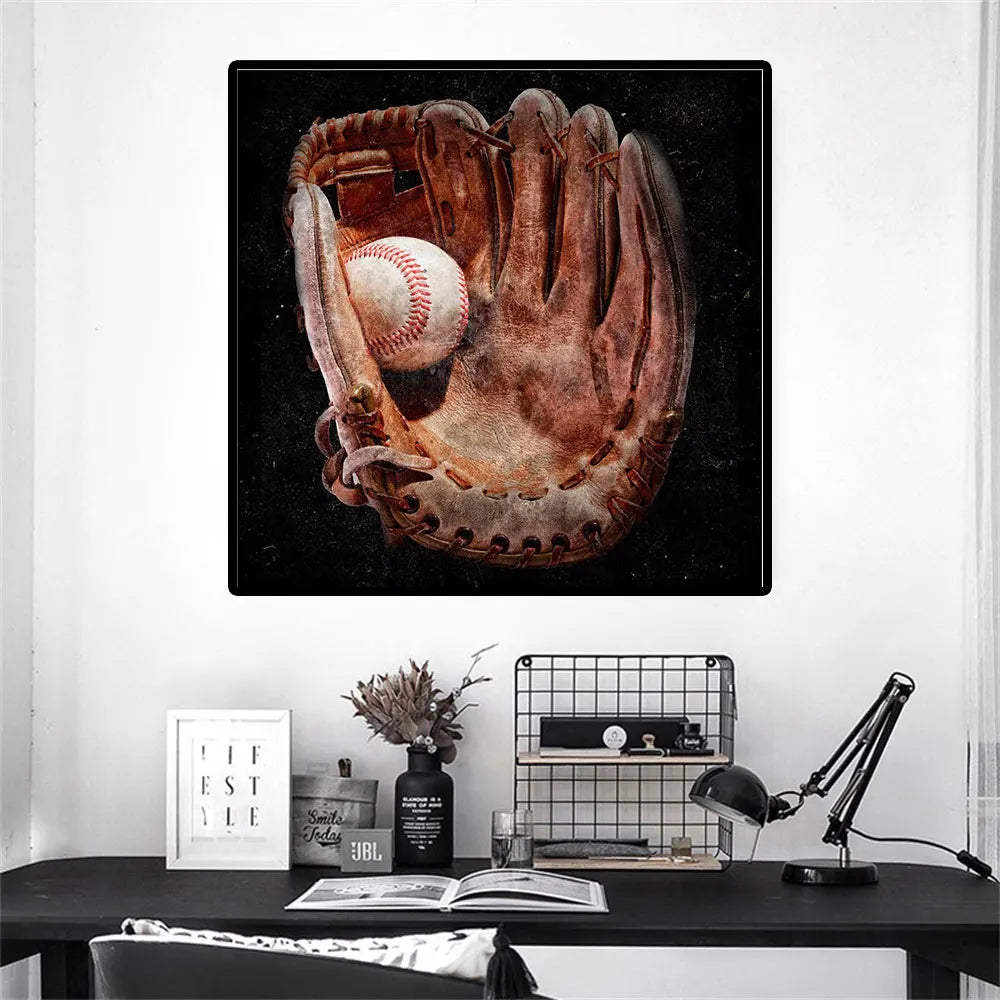 Baseball Sports Retro Style Canvas Mural Wall Art, Several Themed Prints Painting Poster Picture for Gymnasium Living Home Decor