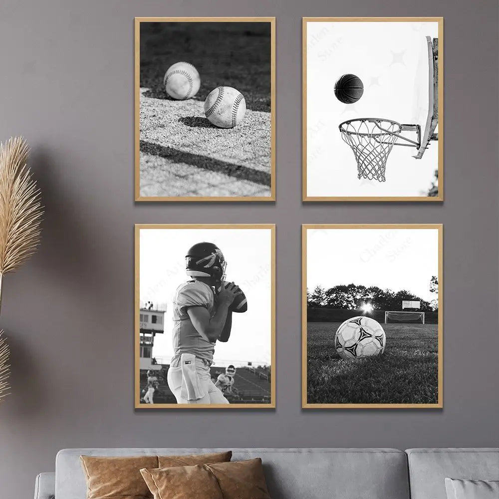 Basketball Football Baseball Goft Poster Black White Sport Photography Canvas Painting Prints Wall Art Pictures Club Rome Decor