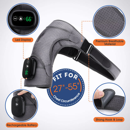 Electric Heating Shoulder Massager Brace Joint Vibration Arthritis Pain Relief LED Smart Controller Adjustable Support Belt