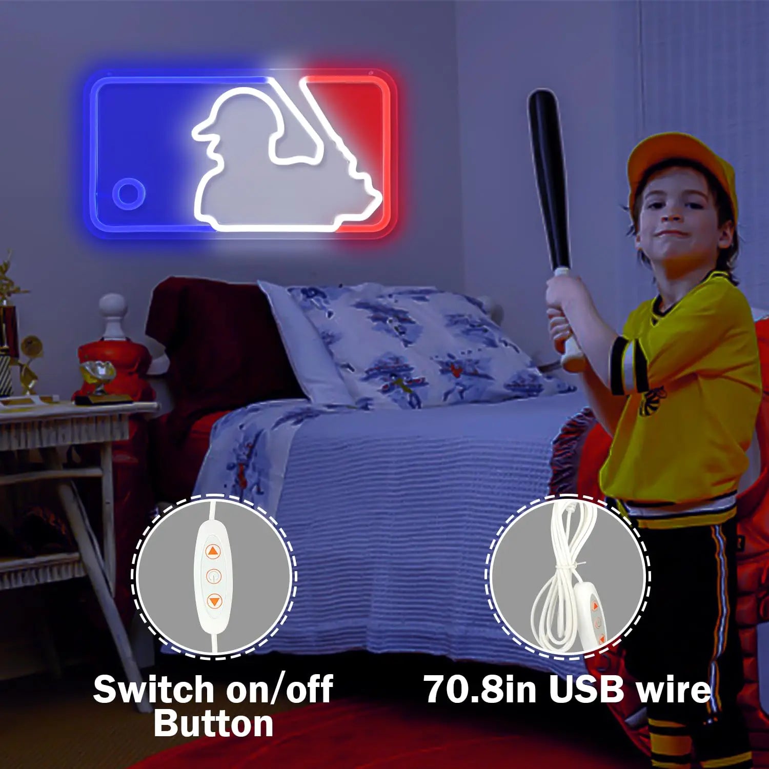 Baseball Neon Lights Signs Light up Wall Dimmable LED Boys Room Sport Club Bar Neon Wall Signs Light Wall Art Decoration