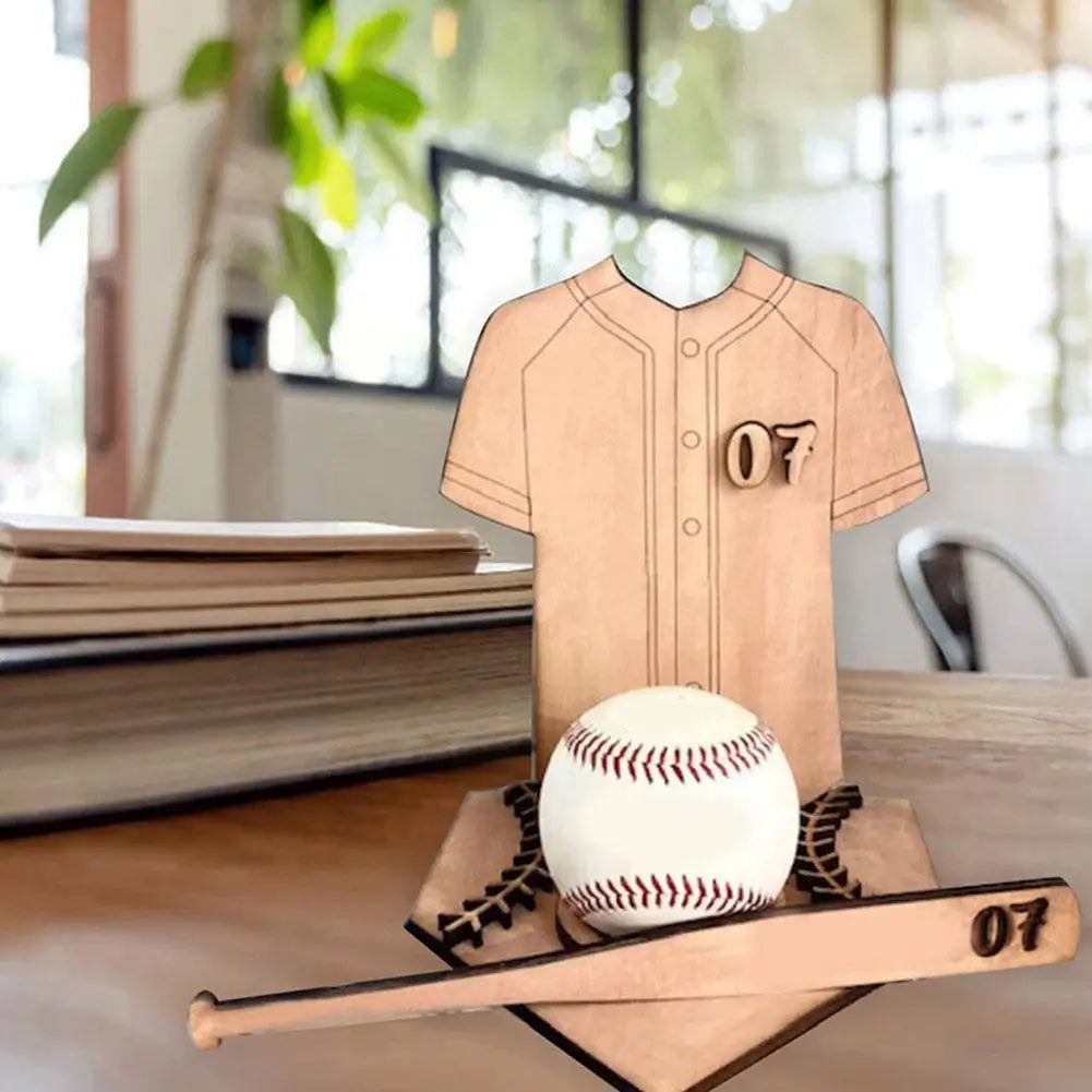 New Simple Unique Wooden Baseball Logo Display Holder Indoor Short Sleeved Desktop Storage Rack Wooden Baseball Stand Display