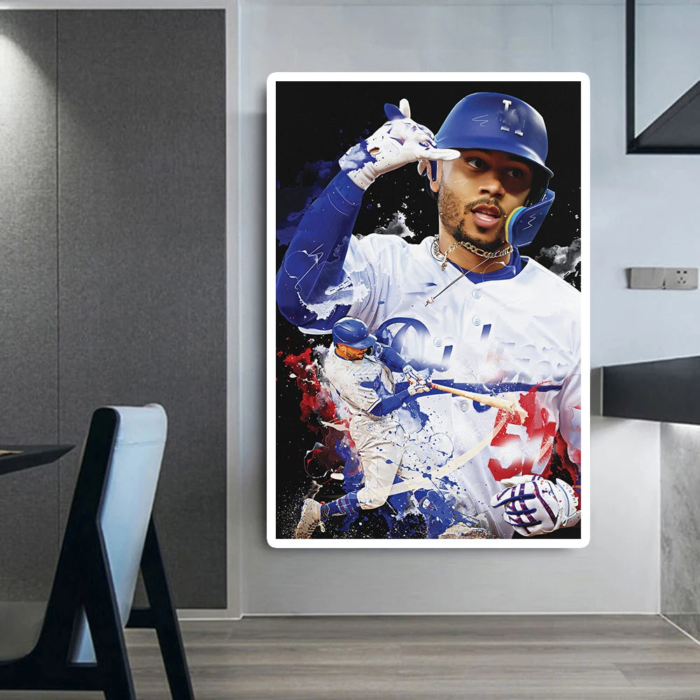 Famous Baseball Star Trout Graffiti Canvas Painting Sports Player Mookie Portrait Poster and Print Wall Art Room Decor Fans Gift