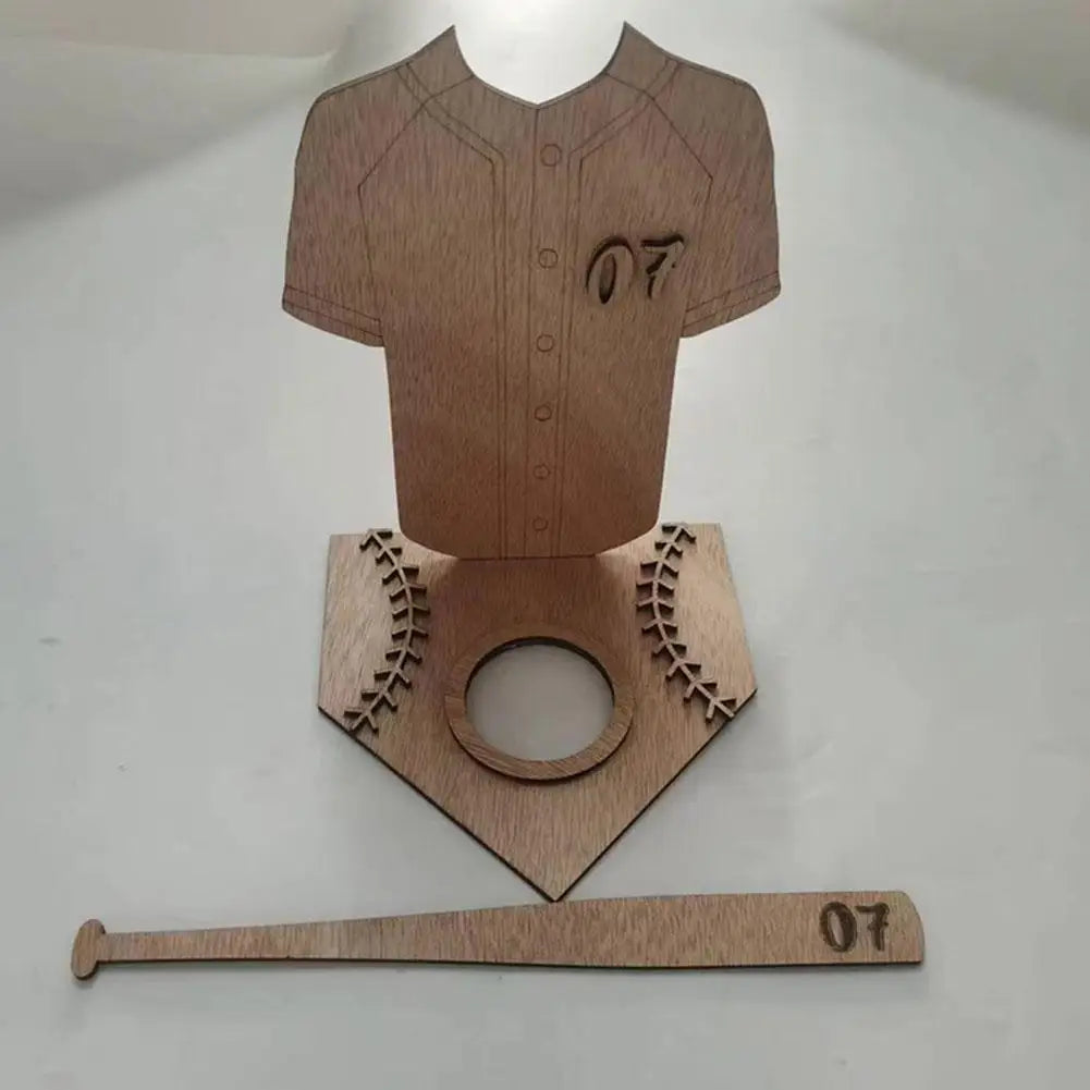 New Simple Unique Wooden Baseball Logo Display Holder Indoor Short Sleeved Desktop Storage Rack Wooden Baseball Stand Display