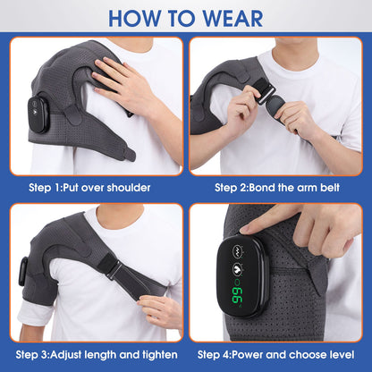 Electric Heating Shoulder Massager Brace Joint Vibration Arthritis Pain Relief LED Smart Controller Adjustable Support Belt